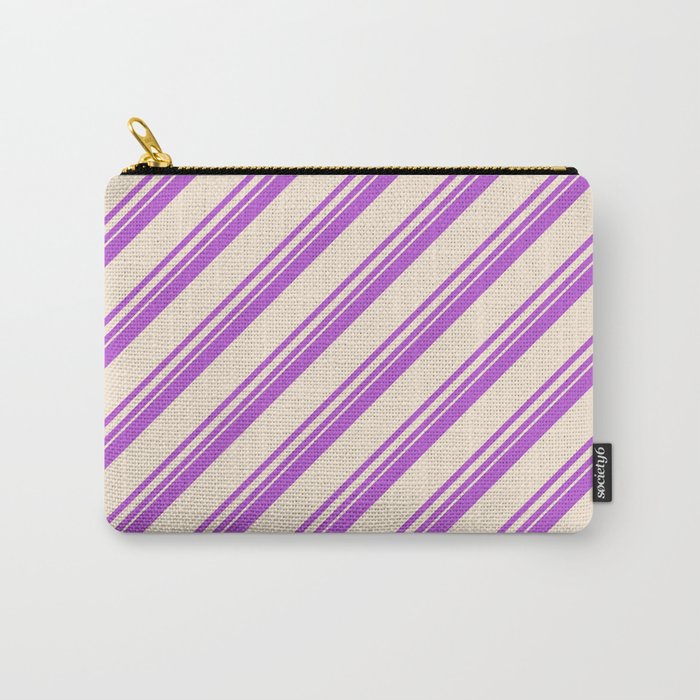 Orchid and Beige Colored Lined Pattern Carry-All Pouch