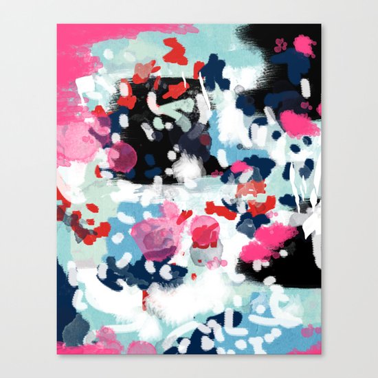 Aubrey - Abstract painting in bright colors pink navy white gold Canvas Print