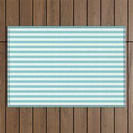AQUA BLUE & WHITE colors striped pattern  Outdoor Rug