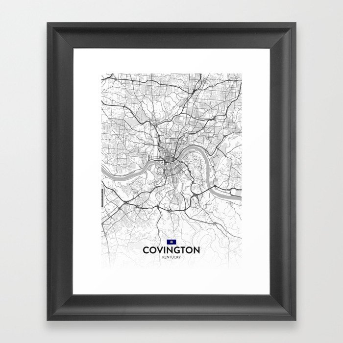 Covington, Kentucky, United States - Light City Map Framed Art Print