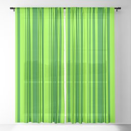[ Thumbnail: Chartreuse & Green Colored Striped/Lined Pattern Sheer Curtain ]