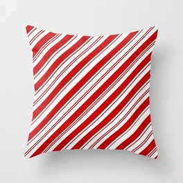 winter holiday xmas red white striped peppermint candy cane Throw Pillow