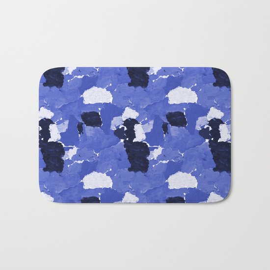 Kenni - abstract paint palette blue white navy bright modern gender neutral painting brushstrokes Bath Mat