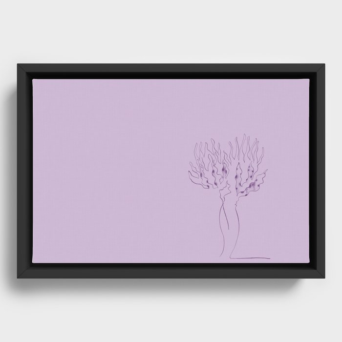 Drying, the blooming stage of a pair of protea; Purple single line ink drawing Framed Canvas
