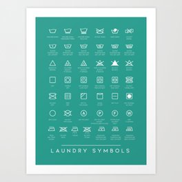 Laundry Guide Symbols Teal Art Print