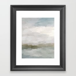 Break in the Weather I - Gray Blue Sage Green Sunrise Abstract Nature Ocean Painting Art Print Framed Art Print