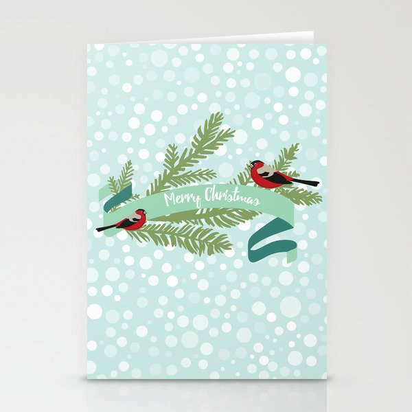 Bullfinches sitting on conifer branch Stationery Cards