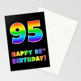 [ Thumbnail: HAPPY 95TH BIRTHDAY - Multicolored Rainbow Spectrum Gradient Stationery Cards ]