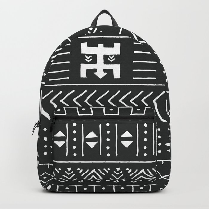 Black and white tribal ethnic pattern with geometric elements, traditional African mud cloth, tribal design, vintage illustration Backpack