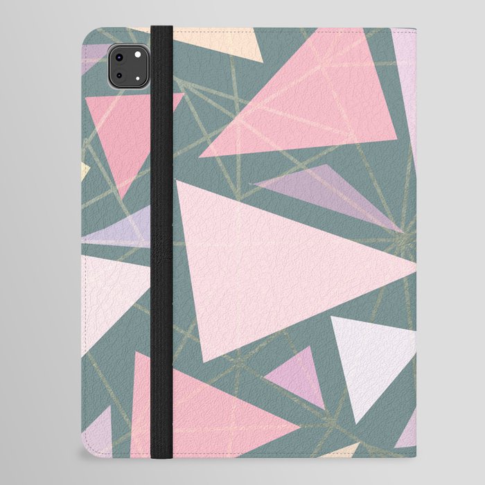 Geometrical pink gold coral ivory blue green triangles iPad Folio Case