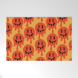 Melted Smiley Faces Trippy Seamless Pattern - Red Welcome Mat