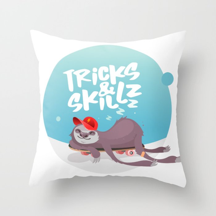 Skater Sloth - Tricks and skillz! Throw Pillow