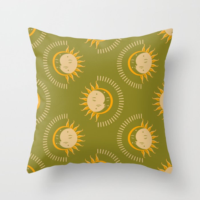 Sun Moon Pattern - Metallic Sunburst Throw Pillow