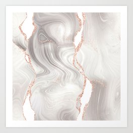 White & Rose Gold Glitter Agate Texture 07 Art Print