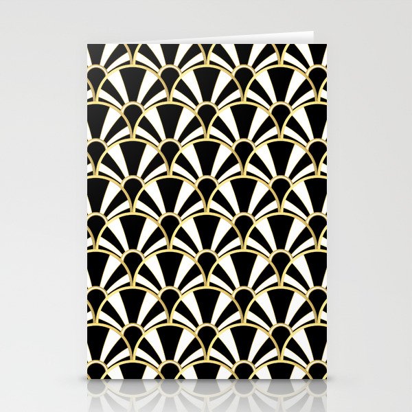 Black, White and Gold Classic Art Deco Fan Pattern Stationery Cards