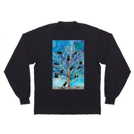 Black cats on tree Painting Wall Poster Watercolor Long Sleeve T-shirt
