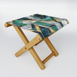 Art Deco Jewel Green + Gold Marble Geometry Folding Stool