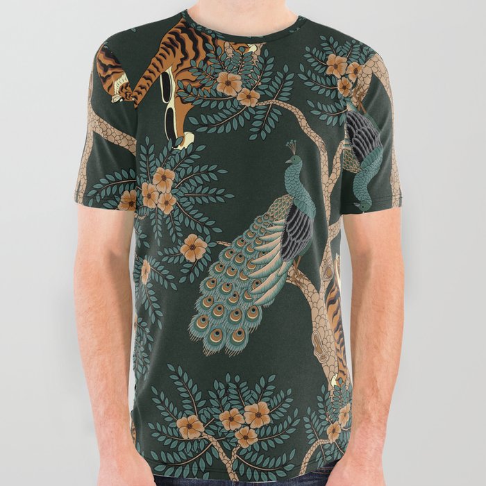 Vintage tiger and peacock All Over Graphic Tee