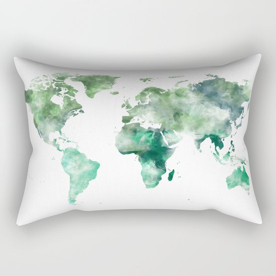 World Map Emerald Green Earth Rectangular Pillow