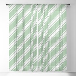 [ Thumbnail: Dark Sea Green & White Colored Lines Pattern Sheer Curtain ]