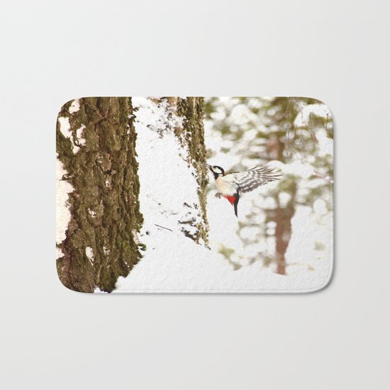 Woodpecker In Forest Bath Mat
