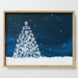 Blue Christmas Eve Snowflakes Winter Holiday Serving Tray