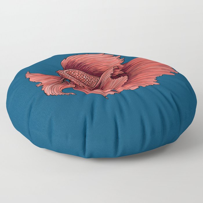 Coral Siamese fighting fish Floor Pillow