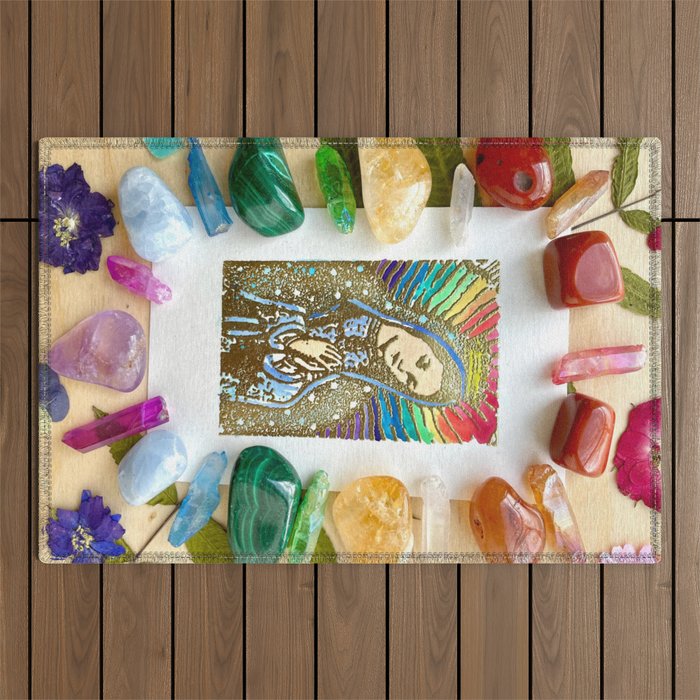 Cosmic Mother Healing Crystal Rainbow Holy Mother Outdoor Rug