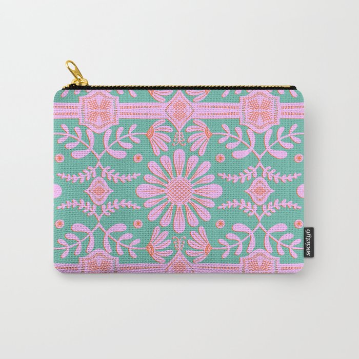 Boho Florals Pink Green Carry-All Pouch