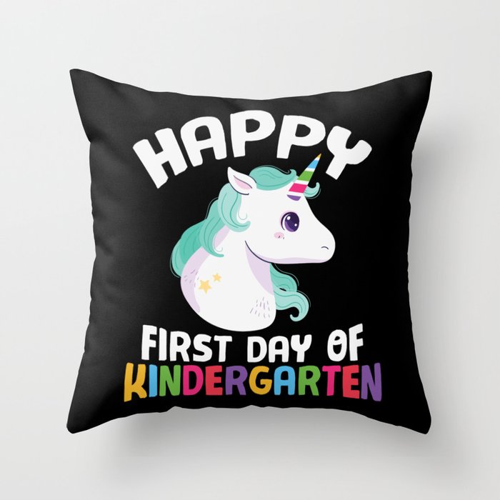 Happy First Day Of Kindergarten Unicorn Throw Pillow