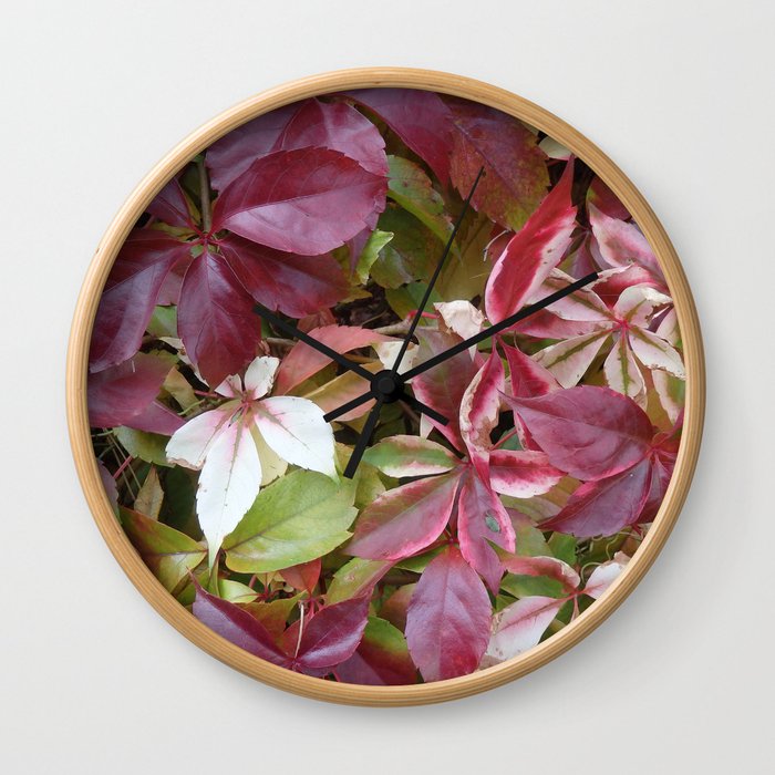 RED GRAPEVINE LEAVES Wall Clock