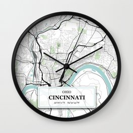 Cincinnati, Ohio City Map with GPS Coordinates Wall Clock