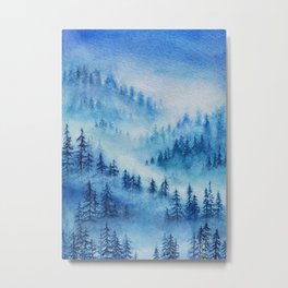 Blue Misty Trees Metal Print