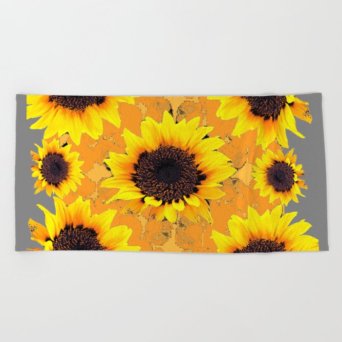 Golden Yellow Sunflower patterns Beach Towel
