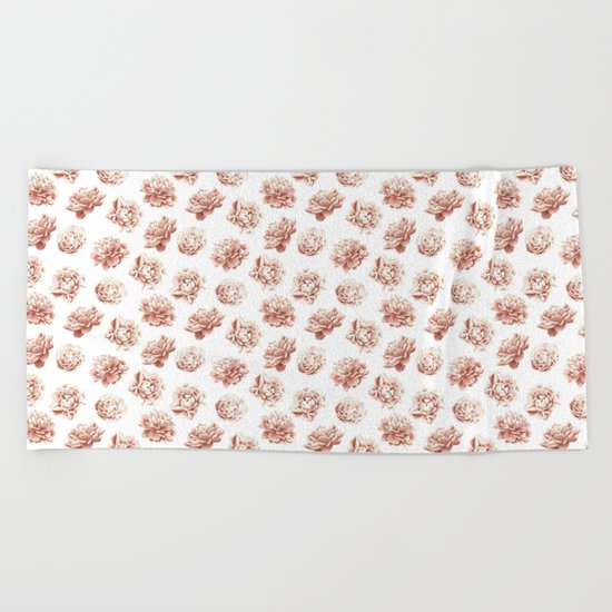 Rose Garden Vintage Rose Pink Cream and White Beach Towel