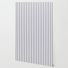Navy Blue and White Vertical Vintage American Country Cabin Ticking Stripe Wallpaper