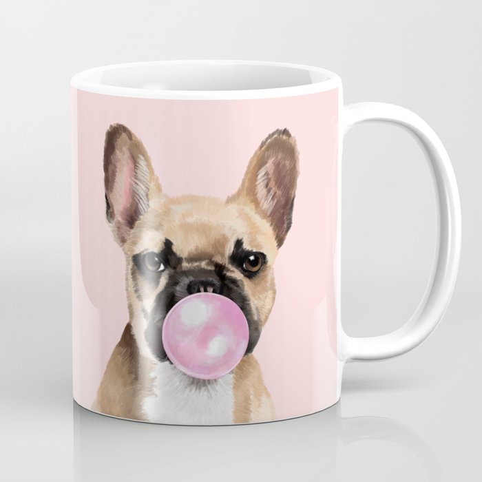 French Bull Dog with Bubblegum in Pink Coffee Mug