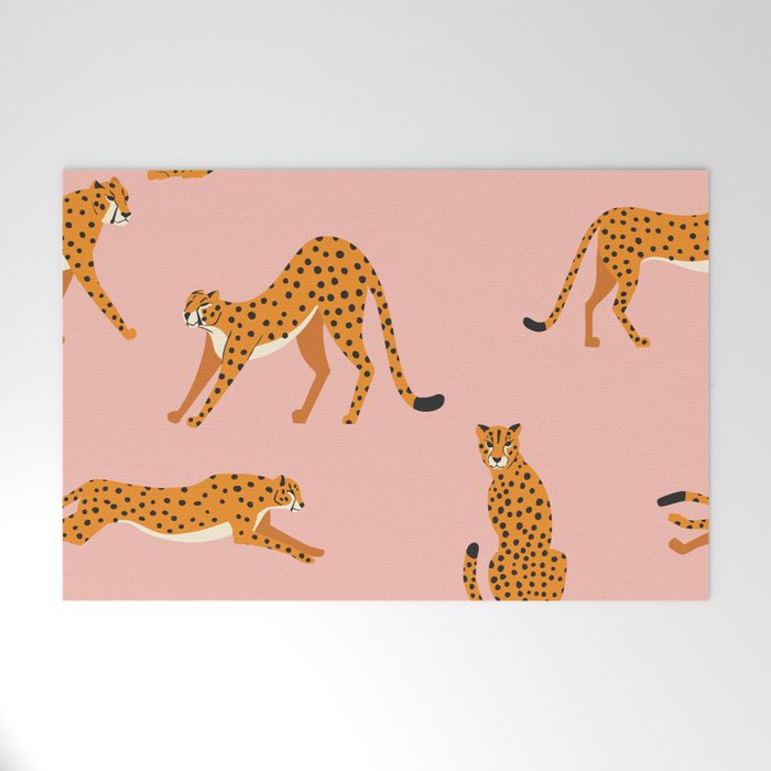 Cheetahs pattern on pink Welcome Mat