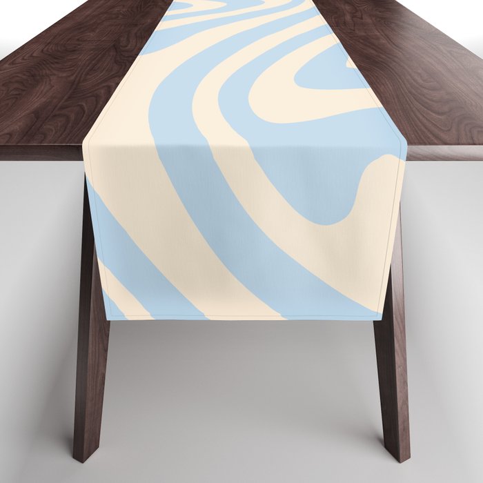 retro wavy_pale blue on ivory Table Runner