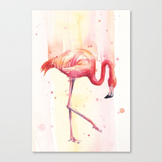 Pink Flamingo Rain | Facing Right Canvas Print