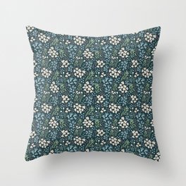 Teal Tranquility: A Tapestry of Floral Elegance Throw Pillow