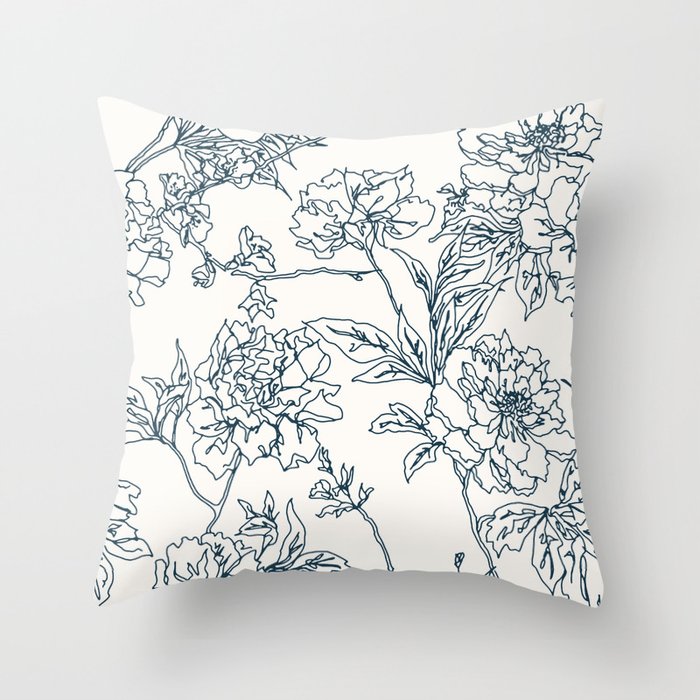 Navy And Cream Vintage Chinoiserie Botanical Floral Toile