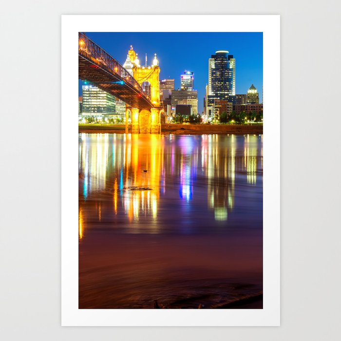 Cincinnati Ohio Skyline Reflections At Dawn Art Print By Gregoryballosfineart Society6