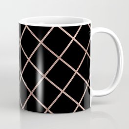 Diagonal Blush Rose Gold Checkered Pattern on Black Coffee Mug