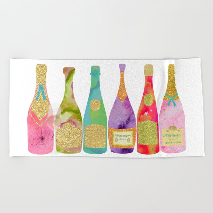 Champagne Bottle Parade Beach Towel