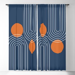 Mid Century Modern Geometric 83 in Navy Blue and Orange (Rainbow and Sun Abstraction) Blackout Curtain