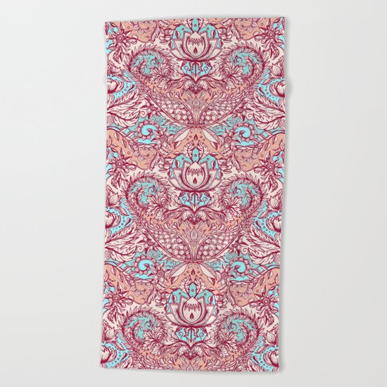 Natural Rhythm - a hand drawn pattern in peach, mint & aqua Beach Towel