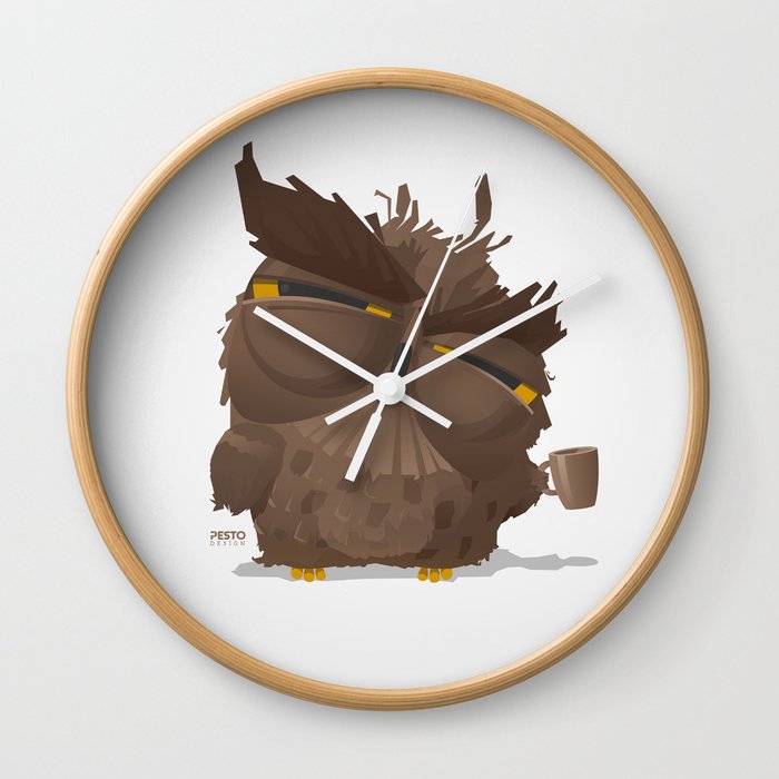 Grumpy coffee owl Wall Clock