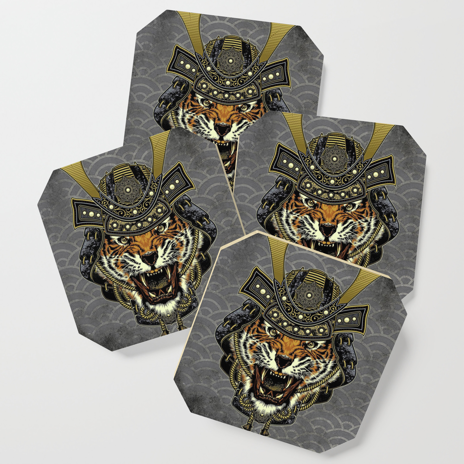 Samurai Tiger Ronin Bushido Samurai Mask Cat Coaster By Mysunlife Society6
