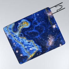Neon marble space #4: blue, gold, stars Picnic Blanket